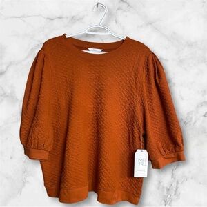Time and Tru Rust Quilted Knit Top,XL - Puff Sleeve Comfort!